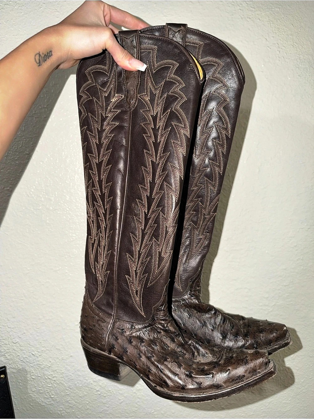 Brown Western Over-the-Knee ostrich Boots US 6 B
